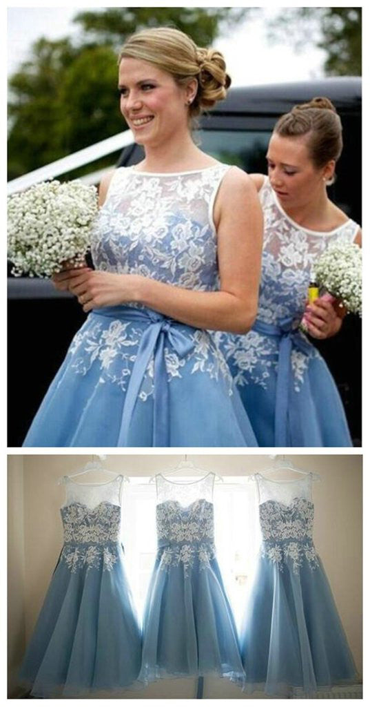 Most Popular Junior Pretty Organza Bateau Off Shoulder Lace Short Bridesmaid Dresses