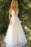 Elegant Tulle Ivory White A-Line Long Prom Dresses with Lace,M227
