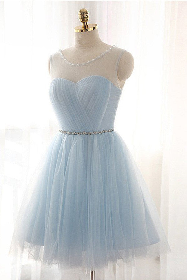 Tulle Short Prom Dresses,Charming Blue Homecoming Dresses,SVD583