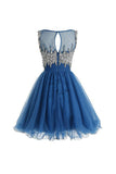 Scoop Tulle Homecoming Dresses,New Arrival Short Prom Dresses With Beading,SVD585