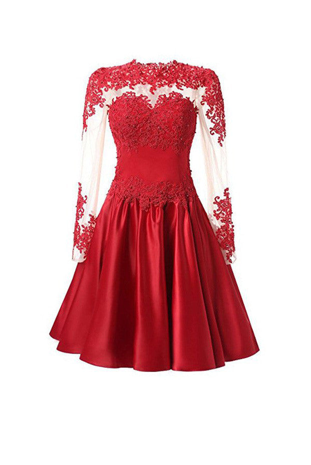 long sleeve short prom dresses Long Sleeves A Line Homecoming Dresses With Appliques,homecoming gowns –  Simidress