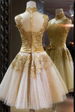 Lace Vintage High Quality High Neck Bowknot  Homecoming Dresses,SVD589