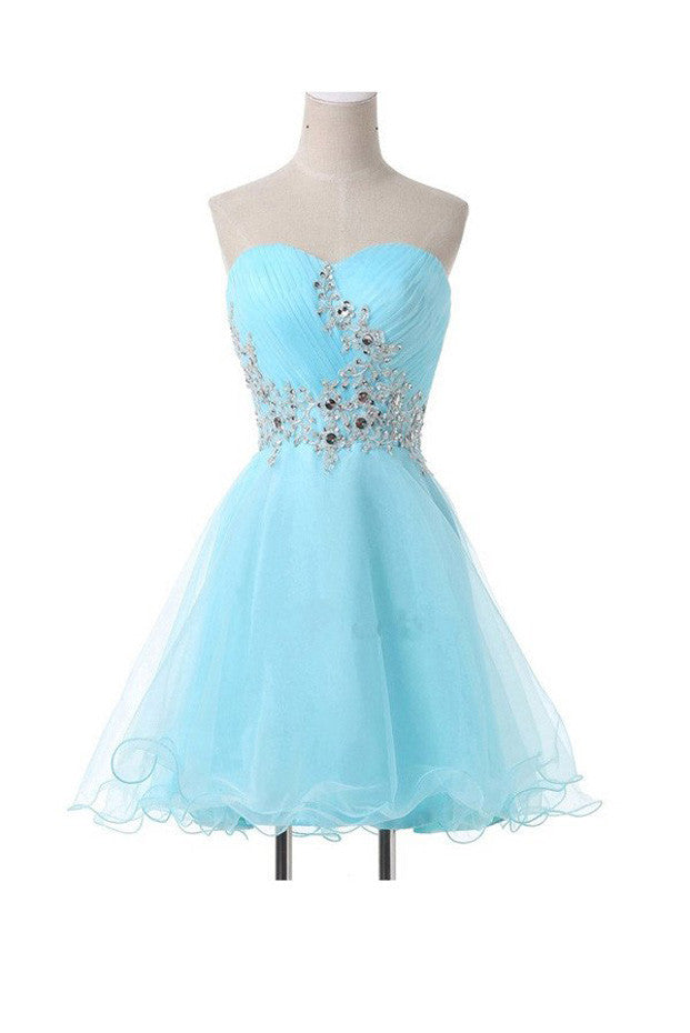 Lace-Up Homecoming Dresses,Short A-Line Sweetheart Appliques Beading Homecoming Gowns,SVD591