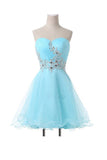 Lace-Up Homecoming Dresses,Short A-Line Sweetheart Appliques Beading Homecoming Gowns,SVD591