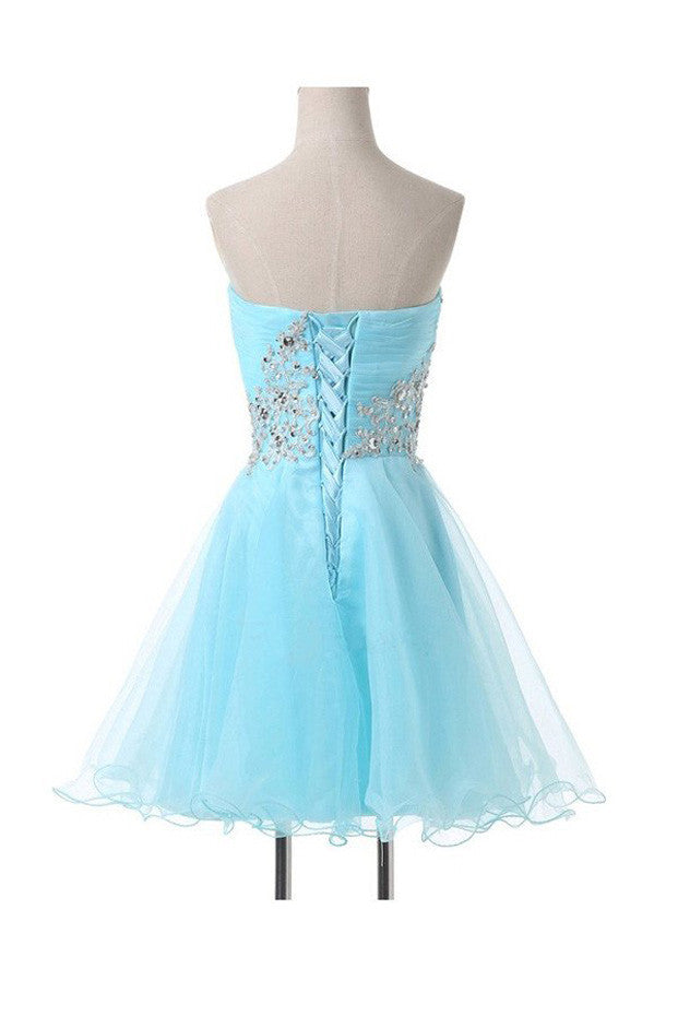 Lace-Up Homecoming Dresses,Short A-Line Sweetheart Appliques Beading Homecoming Gowns,SVD591