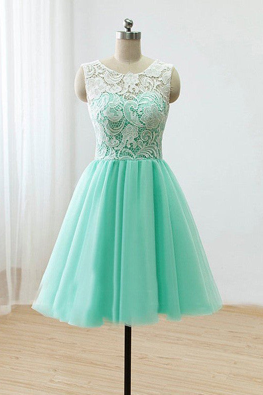 Mint Short Bridesmaid Dress,Lace Bridesmaid Dresses,Homecoming Dresses,SVD598