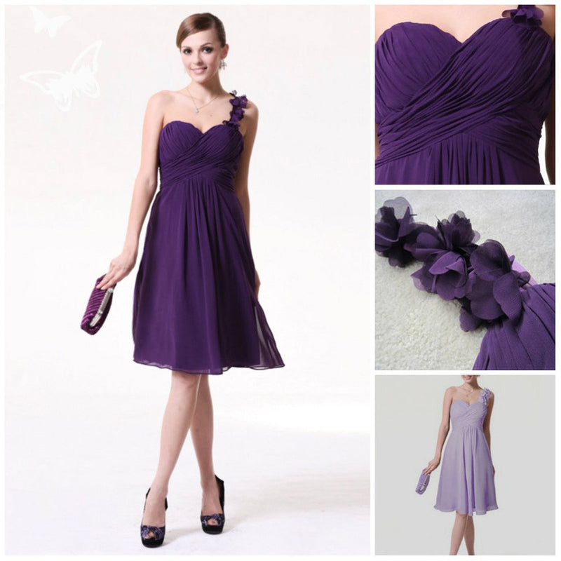 One Shoulder Bridesmaid Dress,Purple Short Bridesmaid Dress,Cheap Bridesmaid Dress,SVD599