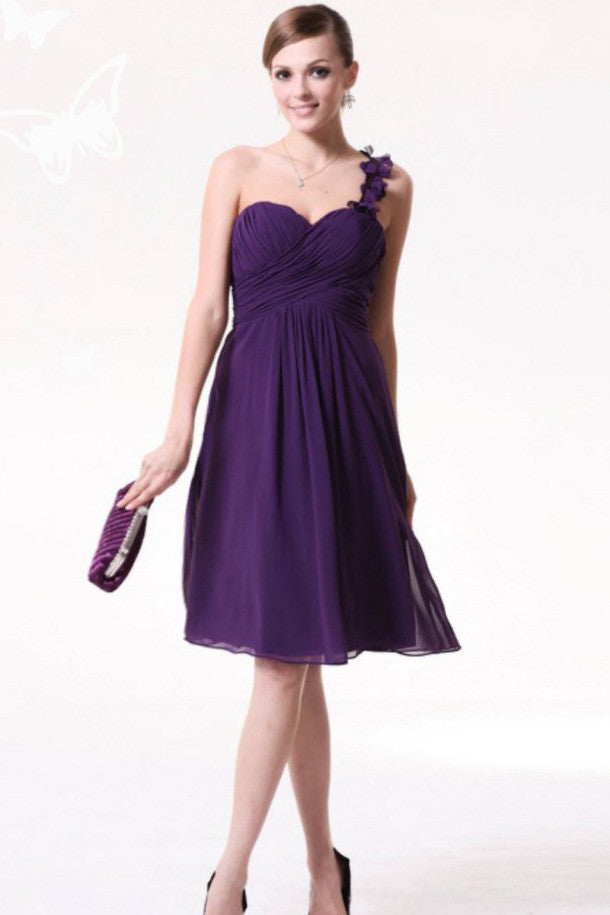 One Shoulder Bridesmaid Dresses,Purple Short Cheap Bridesmaid Dresses –  Simidress
