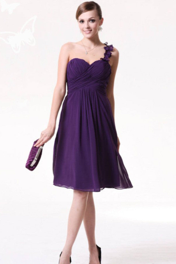 One Shoulder Bridesmaid Dress,Purple Short Bridesmaid Dress,Cheap Bridesmaid Dress,SVD599
