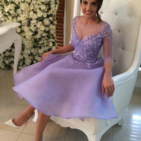 Lavender Homecoming Dresses,Long Sleeves Short Prom Dresses For Girls – Simidress