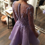 Lavender Homecoming Dress,Short Prom Dresses,Long Sleeves Prom Dresses,SVD593