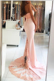 Cute Pink Halter Lace Backless Mermaid Beaded Evening Dresses, M104