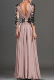 Long Sleeve V-Neck  Lace Prom Dresses Evening Dress Prom Gowns SD303