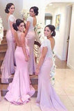 2017 Beading Cap Sleeve Open Back Sexy Mermaid Inexpensive Long Bridesmaid Dresses