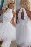 Halter White Sexy Open Back Homecoming Prom Dresses, Short Prom Dresses,SH9