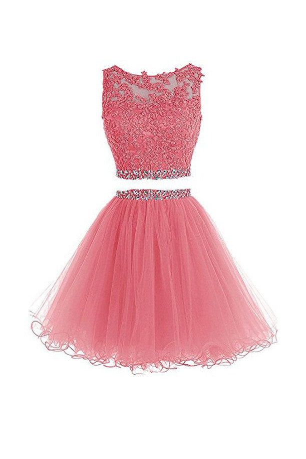 Two Pieces Homecoming Dresses, Short Prom Dresses with Appliques,SH66