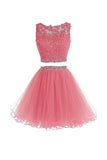 Two Pieces Homecoming Dresses, Short Prom Dresses with Appliques,SH66