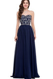 Navy Blue A line Sweetheart Long Evening Dresses,Chiffon Floor Length Long Prom Gowns,M23