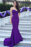 Mermaid Sweetheart Purple Trumpet Floor-length Satin Prom Dresses,Simple Prom Dresses, M12