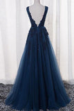 Open Back Lace Prom Dresses,Navy Blue Long Prom Dress,Formal Evening Dress,SIM620