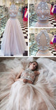 Fashion High Neck Prom Dresses,Two Piece Prom Gowns,A line Tulle Prom Dress with Beading,SIM630