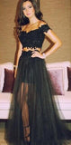 Black Tulle Lace Two Piece Applique Off Shoulder Prom Dressses,Evening Dresses,Formal Dresses, M10