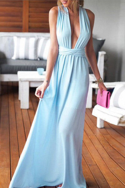 A Line Blue Prom Dresses,Party Dresses,V Neck Prom Dress,Chiffon Prom Dresses, M13