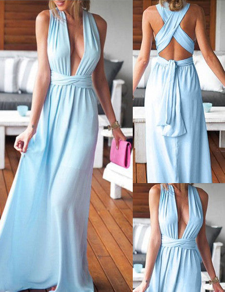A Line Blue Prom Dresses,Party Dresses,V Neck Prom Dress,Chiffon Prom Dresses, M13