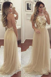 Unique Tulle Open Back Long Prom Dresses, Elegant Party Dresses, M69