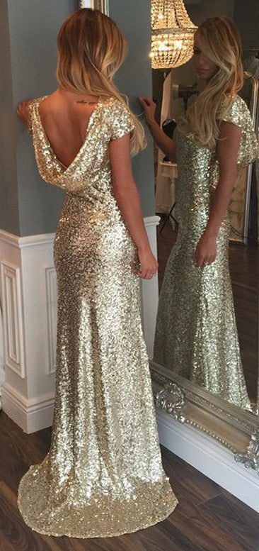 Cap Sleeves Long Prom Dress with Train,Gold Sequins,Long Prom Dresses Simidress Cap Sleeves Long Prom Dress with Train,Gold Sequins,Long Prom Dresses Simidress