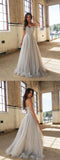 A-Line Spaghetti Straps Floor-Length Long Prom Dresses with Beading,M62
