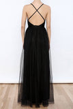 Sexy Black Tulle V Neck Side Slit Prom Dresses, Evening Gowns,Party Dresses,M56