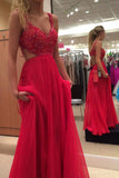 Red Lace Spaghetti Strap Chiffon Backless Prom Dresses,Red Lace Formal Gowns, M26