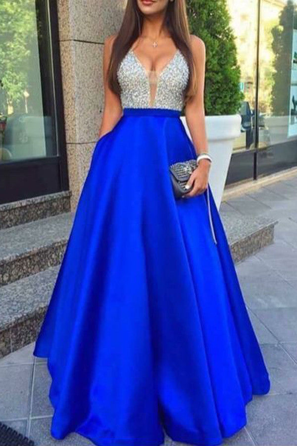 royal blue knee length prom dress Royal Blue Short A-line V-neck Knee Length Prom Dresses with Sleeves-YESBABYONLINE