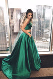 Gorgeous A-line Two Pieces Green Prom Dresses,Sexy Evening Gowns,Party Dresses for Girls, M36