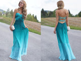 Green Real Beauty Peacock Gradient Chiffon Long Prom Dresses,Sexy Evening Gowns, M33