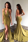 Sexy Backless Prom Dresses,Long Mermaid Prom Dresses Appliques, Lace Chiffon Evening Dress,SIMI616