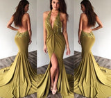 Backless Prom Dresses,Long Mermaid Prom Dresses Appliques, Lace Chiffon Evening Dress,SIMI616