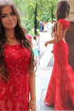 Red Prom Dress,Open Back Prom Dresses,Mermaid Prom Dress,Lace appliques prom dress,SIMI617