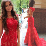 Red Prom Dress,Open Back Prom Dresses,Mermaid Prom Dress,Lace appliques prom dress,SIMI617