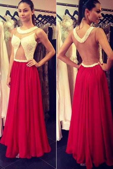 Red Prom Dresses,A-line Prom Dresses,Chiffon Formal Gowns,Long Prom Dresses,SIM621