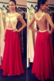 Red Prom Dresses,A-line Prom Dresses,Chiffon Formal Gowns,Long Prom Dresses,SIM621