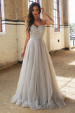 A-Line Spaghetti Straps Floor-Length Prom Dress with Beading