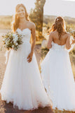 White Wedding Dresses with Lace, Beach Sweetheart A Line Wedding Dresses M14