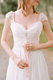 Elegant Cap Sleeve Wedding Gown,Long Chiffon Sweetheart Wedding Dresses,SW14