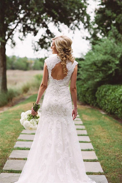 Elegant Lace Wedding Dresses with Appliques,Zipper Button Wedding Gown ...