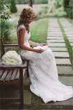 Elegant Lace Wedding Dresses with Appliques,Zipper Button Wedding Gown