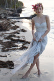 Illusion Neckline Sheer Back Beach Lace Wedding Dresses, Chiffon Wedding Gown,SW12