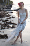 Chiffon Illusion Neckline Sheer Back Beach Lace Wedding Dresses