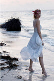Illusion Neckline Sheer Back Beach Lace Wedding Dresses, Chiffon Wedding Gown,SW12